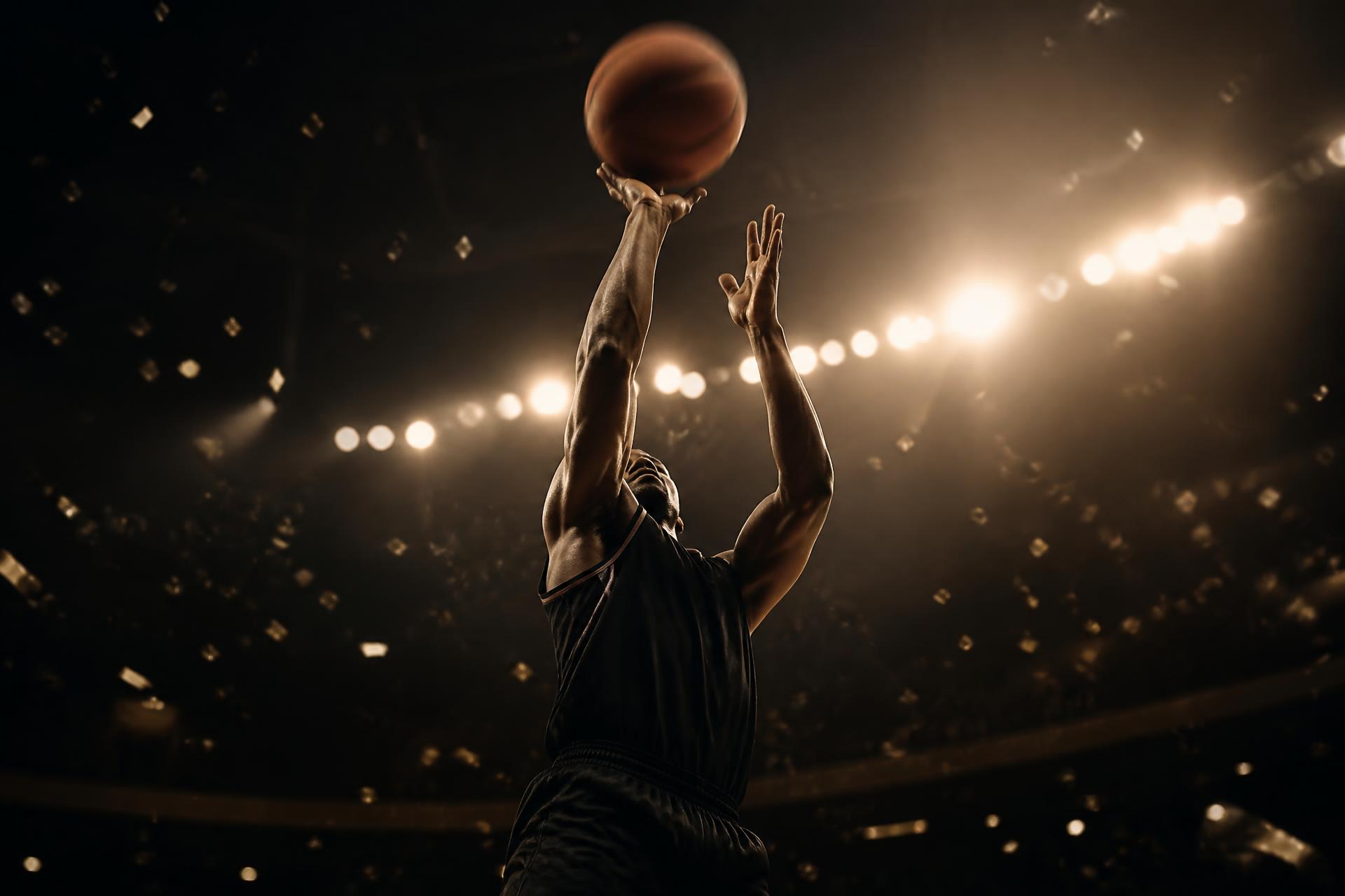 Basketball player releasing the championship-winning shot